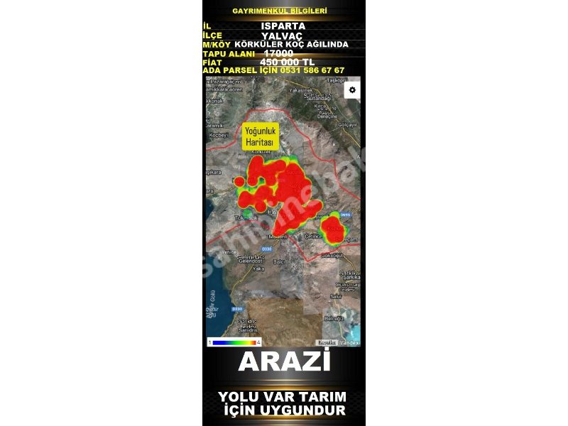 ISPARTA YALVAÇ KÖRKÜLER KOÇ AĞILINDA SATILIK 17000 M2 TARLA