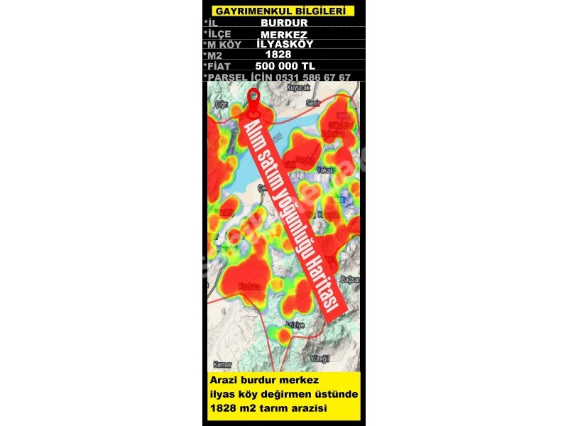 BURDUR MERKEZ İLYAS DEĞİRMEN ÖNÜNDE  SATILIK 1828 M2 TARLA