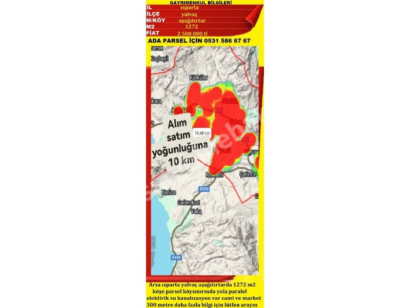 ISPARTA YALVAÇ AŞAĞ TIRTARDA SATILIK 1272 M2 GÖL MANZARALI ARSA