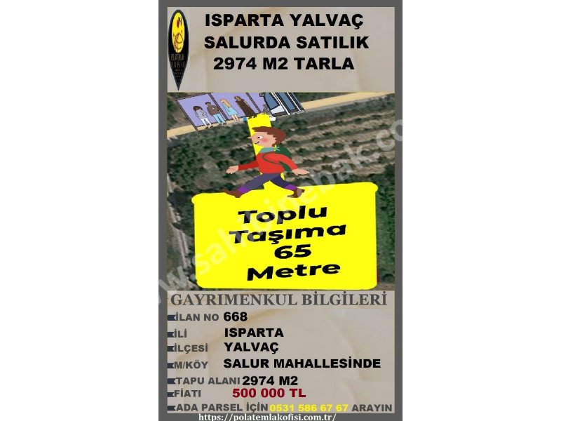 ISPARTA YALVAÇ SALURDA SATILIK 2474 M2 TARLA