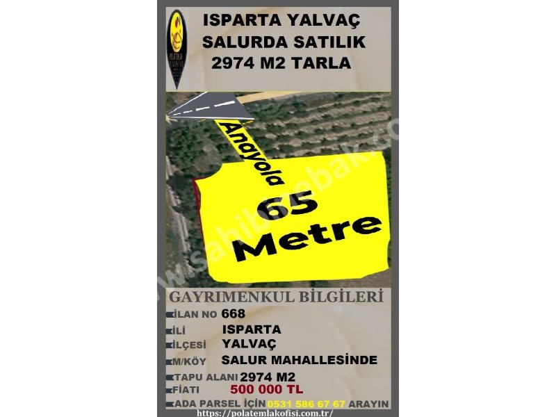 ISPARTA YALVAÇ SALURDA SATILIK 2474 M2 TARLA