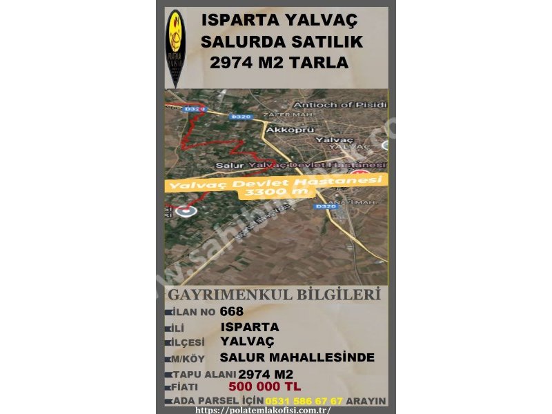 ISPARTA YALVAÇ SALURDA SATILIK 2474 M2 TARLA