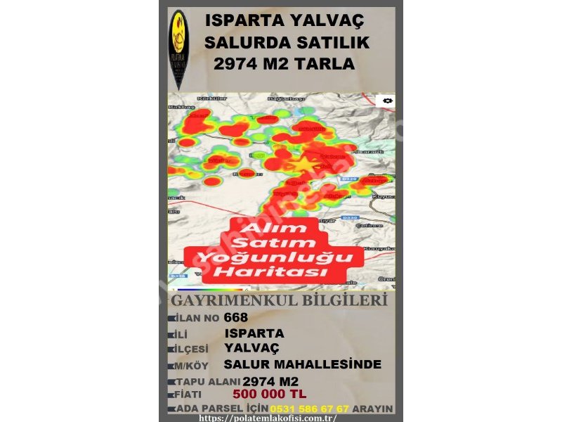 ISPARTA YALVAÇ SALURDA SATILIK 2474 M2 TARLA