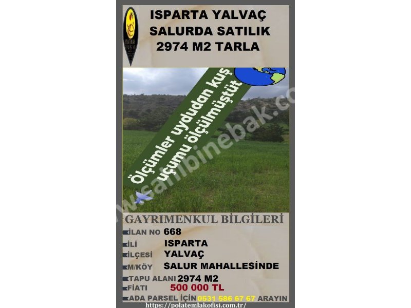 ISPARTA YALVAÇ SALURDA SATILIK 2474 M2 TARLA