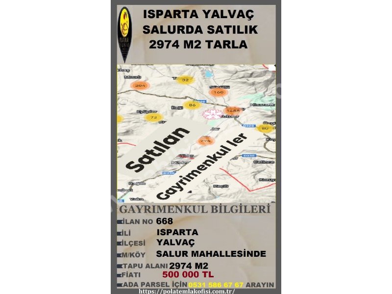 ISPARTA YALVAÇ SALURDA SATILIK 2474 M2 TARLA