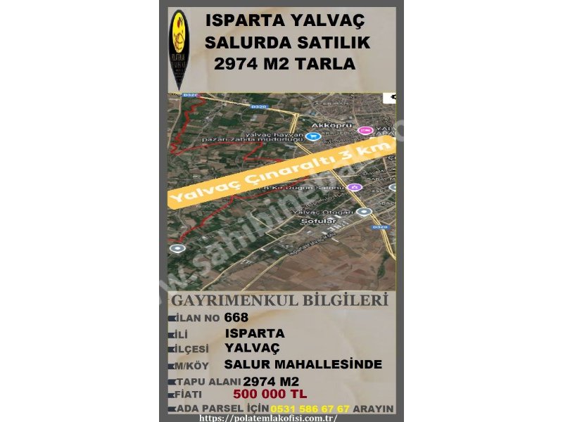 ISPARTA YALVAÇ SALURDA SATILIK 2474 M2 TARLA