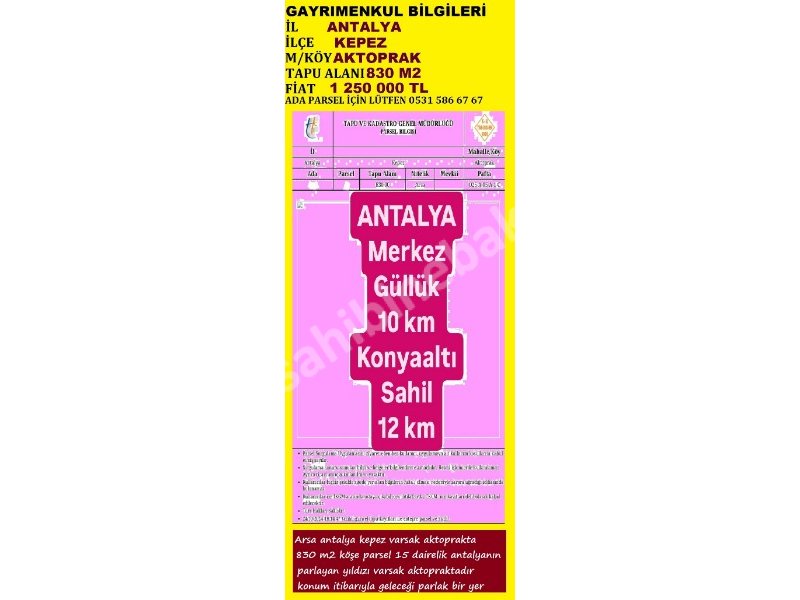 ANTALYA KEPEZ AKTOPRAK'TA SATILIK 830 M2 15 DAİRELİK ARSA