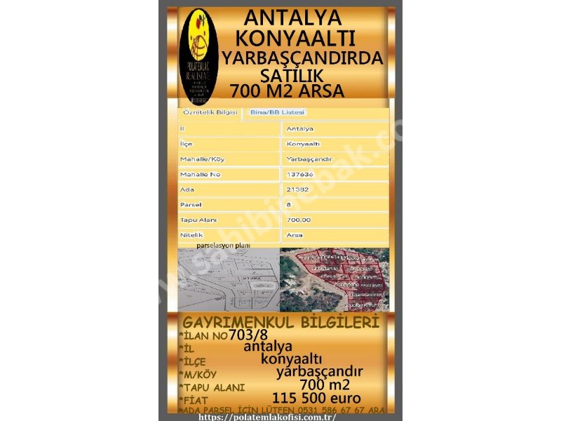 ANTALYA KONYAALTI YARBAŞÇANDIR'DA SATILIK ARSA