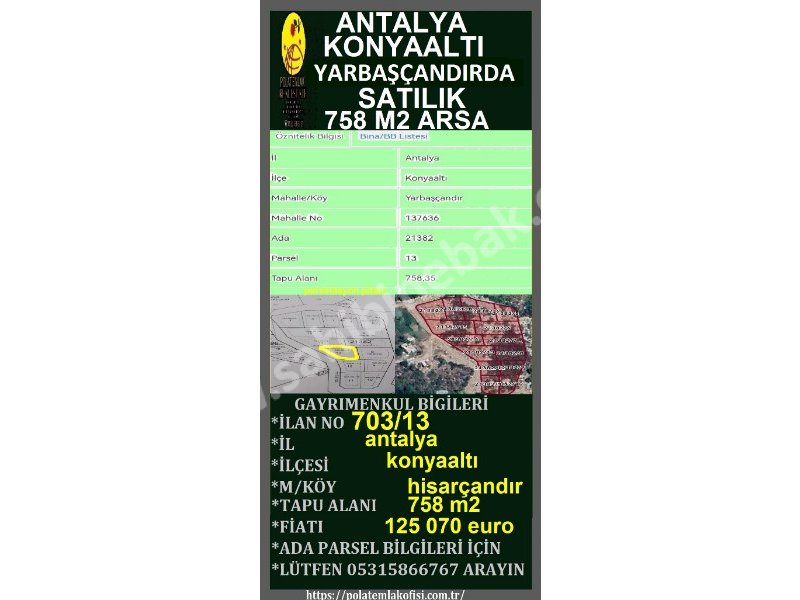 ANTALYA KONYAALTI YARBAŞÇANDIR'DA SATILIK ARSA