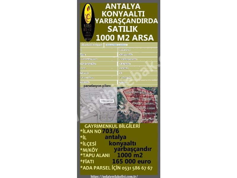 ANTALYA KONYAALTI YARBAŞÇANDIR'DA SATILIK ARSA