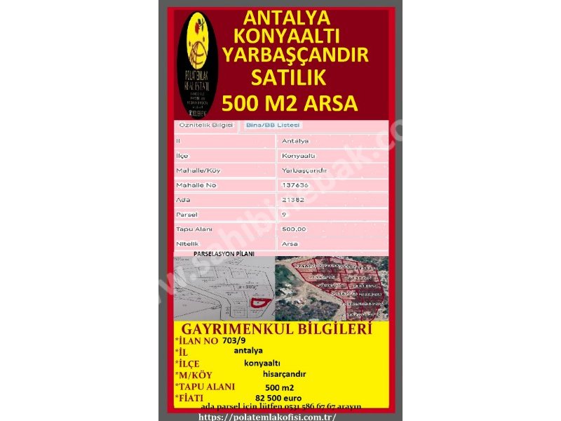 ANTALYA KONYAALTI YARBAŞÇANDIR'DA SATILIK ARSA