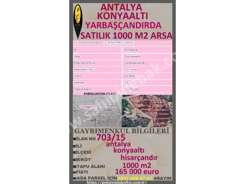 ANTALYA KONYAALTI YARBAŞÇANDIR'DA SATILIK ARSA