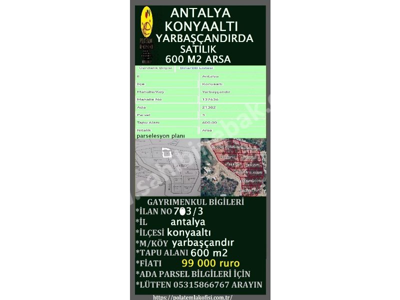 ANTALYA KONYAALTI YARBAŞÇANDIR'DA SATILIK ARSA