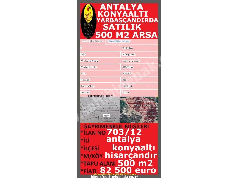 ANTALYA KONYAALTI YARBAŞÇANDIR'DA SATILIK ARSA