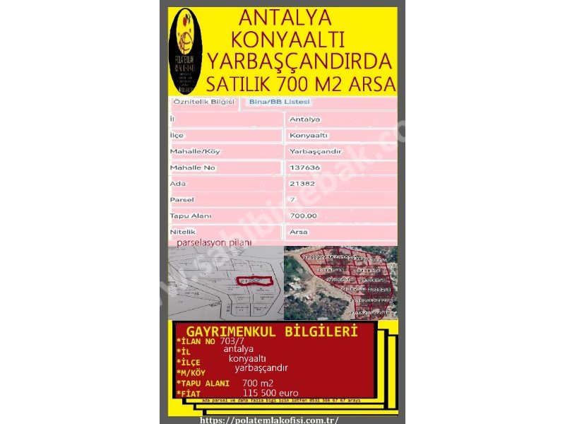 ANTALYA KONYAALTI YARBAŞÇANDIR'DA SATILIK ARSA