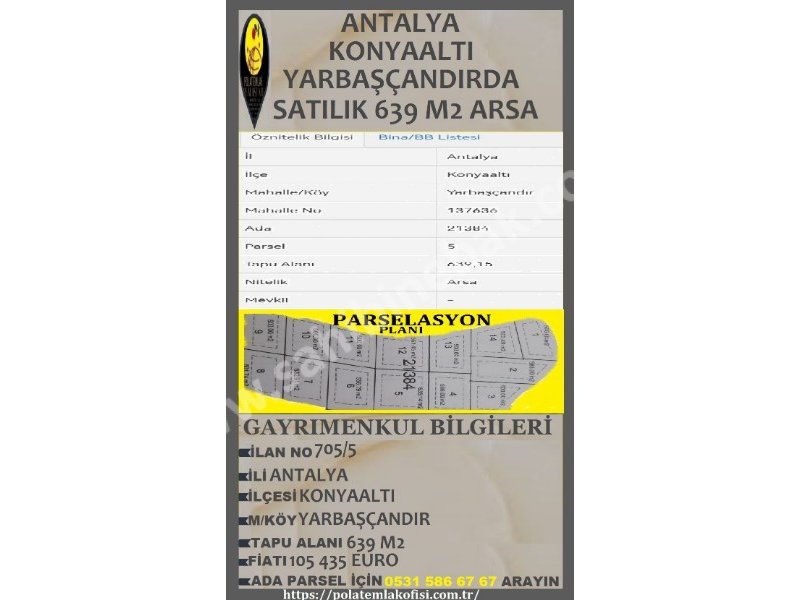 ANTALYA KONYAALTI YARBAŞÇANDIRDA  SATILIK ARSALAR