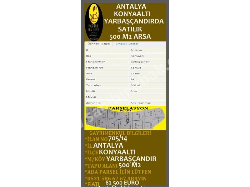 ANTALYA KONYAALTI YARBAŞÇANDIRDA  SATILIK ARSALAR