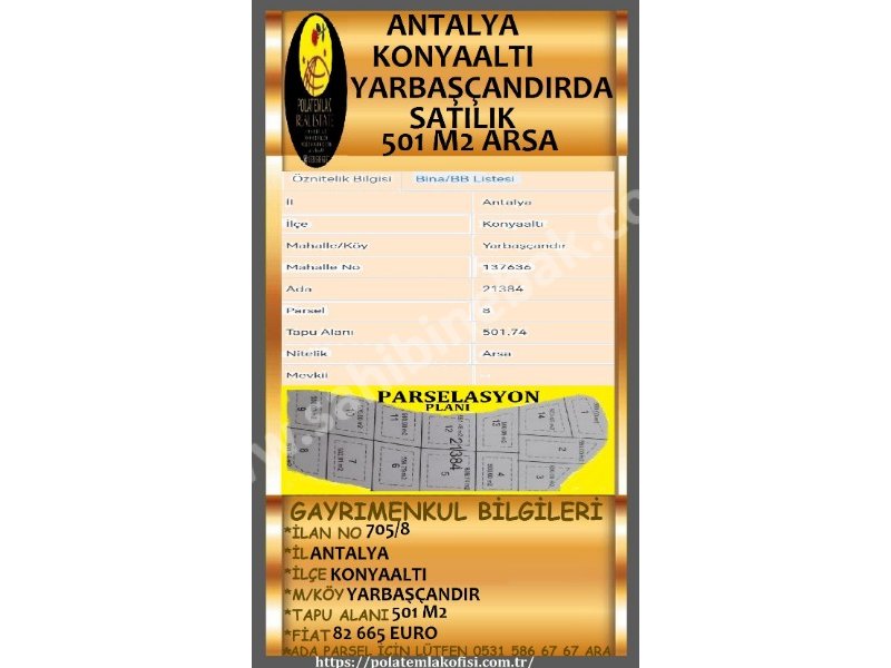 ANTALYA KONYAALTI YARBAŞÇANDIRDA  SATILIK ARSALAR