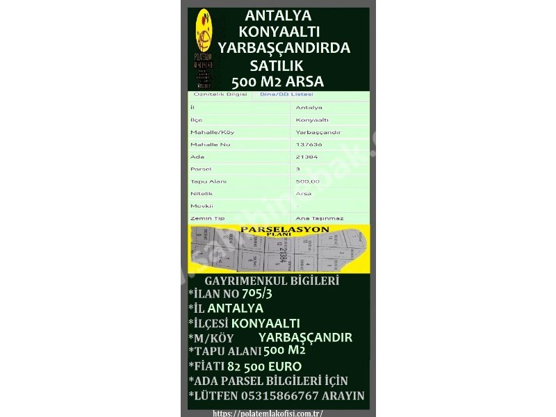 ANTALYA KONYAALTI YARBAŞÇANDIRDA  SATILIK ARSALAR