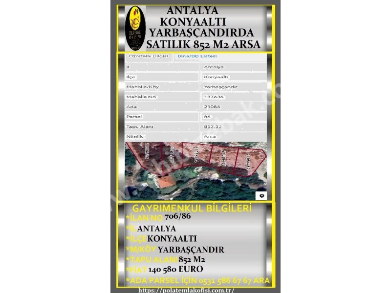 ANTALYA KONYAALTI YARBAŞÇANDIRDA SATILIK ARSALAR