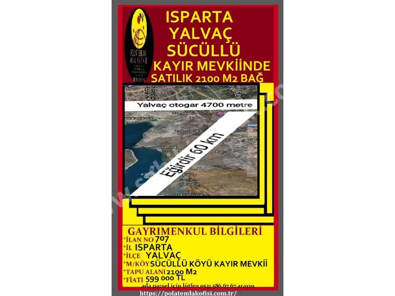 ISPARTA YALVAÇ SÜCÜLLÜ KAYIR MEVKİİNDE SATILIK 2100 M2 BAĞ