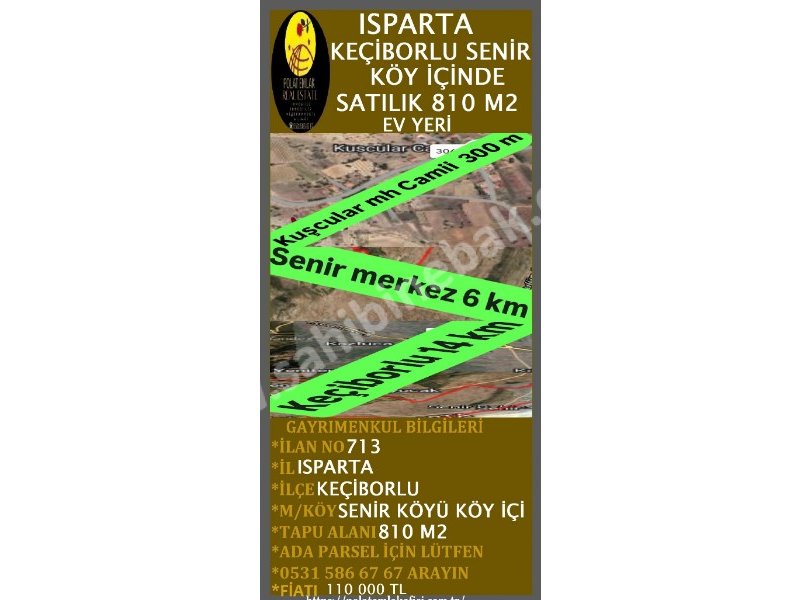 ISPARTA KEÇİBORLU SENİR KÖY İÇİNDE SATILIK 810 M2 EV YERİ