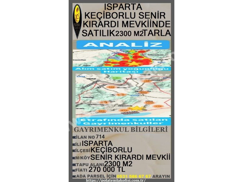 ISPARTA KEÇİBORLU SENİR KIRARDINDA SATILIK 2300 M2 TARLA