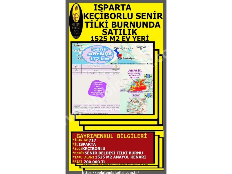 ISPARTA KEÇİBORLU SENİR BELDESİ TİLKİ BURNUNDA SATILIK 1525 M2 EV YERİ