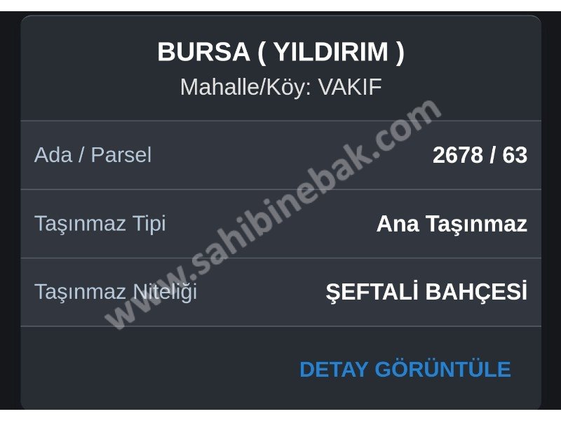 BURSA YILDIRIM VAKIF MERKEZDE SATILIK 912 M2 ŞEFTALİ BAHÇESİ