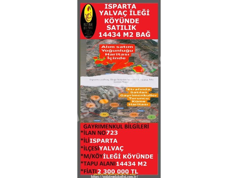 ISPARTA YALVAÇ İLEĞİ KÖYÜNDE SATILIK 14434 M2 ÜZÜM BAĞI