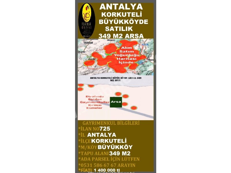 ANTALYA KORKUTELİ BÜYÜKKÖYDE SATILIK 349 M2 ARSA