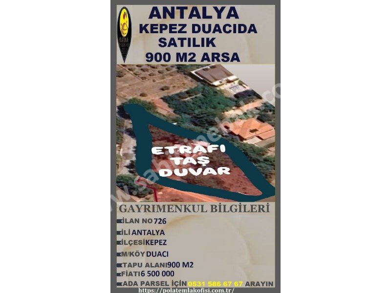 ANTALYA KEPEZ DUACIDA SATILIK 900 M2 ARSA