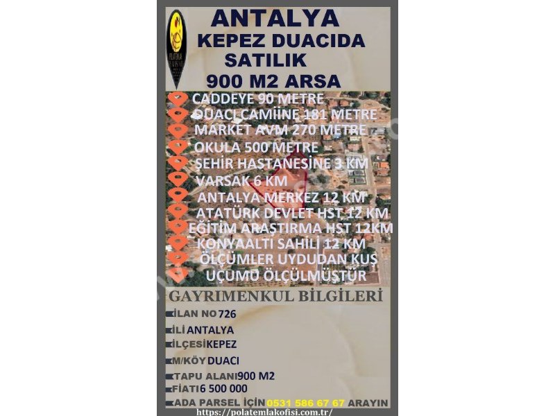 ANTALYA KEPEZ DUACIDA SATILIK 900 M2 ARSA