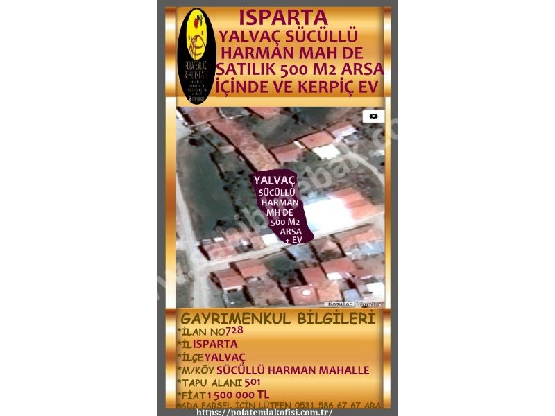 ISPARTA YALVAÇ SÜCÜLLÜ HARMAN MAHALLE DE SATILIK 500 M2 ARSA İÇİNDE KERPİÇ EV