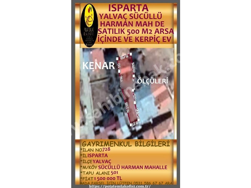 ISPARTA YALVAÇ SÜCÜLLÜ HARMAN MAHALLE DE SATILIK 500 M2 ARSA İÇİNDE KERPİÇ EV