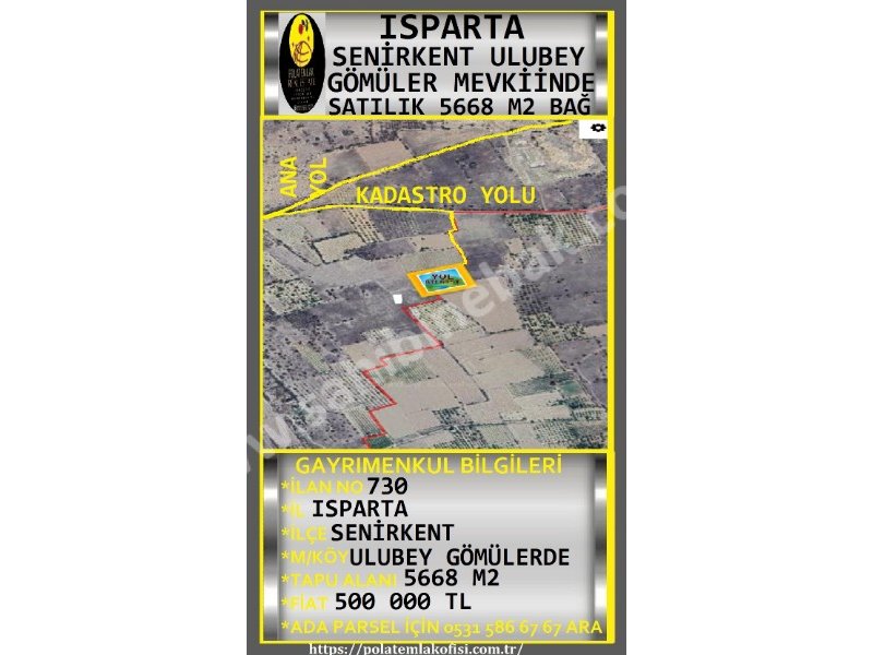 ISPARTA SENİRKEN ULUĞBEYDE SATILIK 5668 M2 EV YERİ