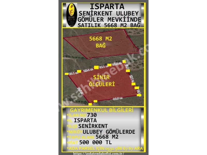 ISPARTA SENİRKEN ULUĞBEYDE SATILIK 5668 M2 EV YERİ