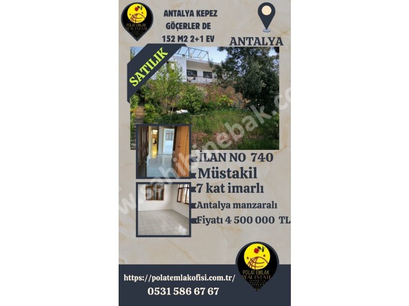 ANTALYA KEPEZ GÖÇERLERDE SATILIK 152 M2 2+1 MÜSTAKİL EV