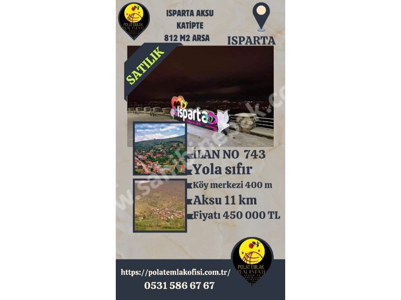 ISPARTA AKSU KATİPTE SATILIK 812 M2 ARSA