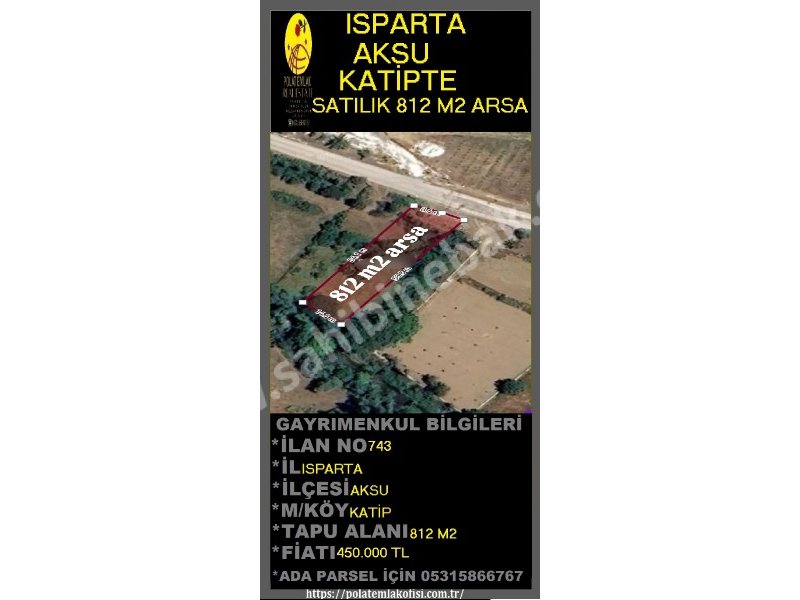 ISPARTA AKSU KATİPTE SATILIK 812 M2 ARSA