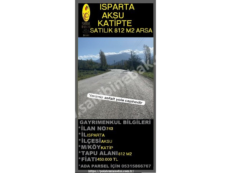 ISPARTA AKSU KATİPTE SATILIK 812 M2 ARSA