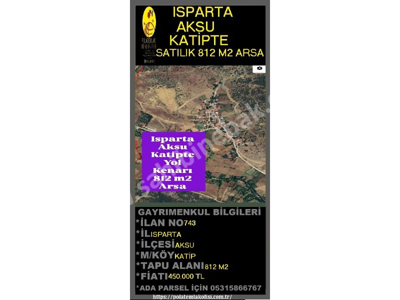 ISPARTA AKSU KATİPTE SATILIK 812 M2 ARSA