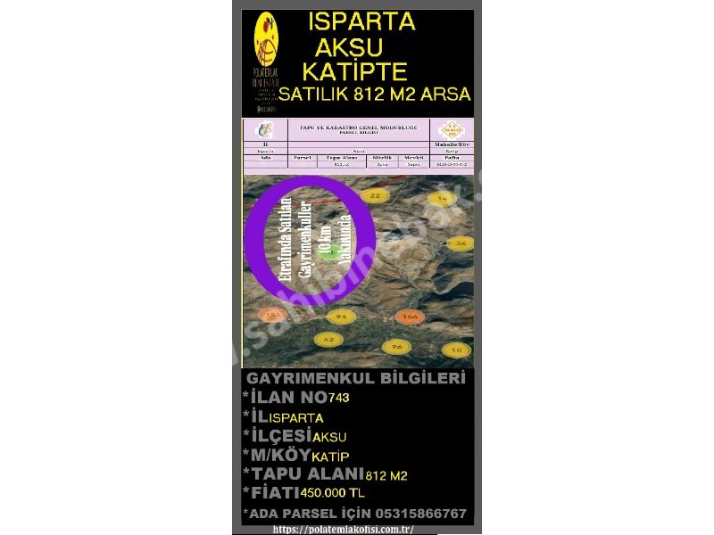 ISPARTA AKSU KATİPTE SATILIK 812 M2 ARSA