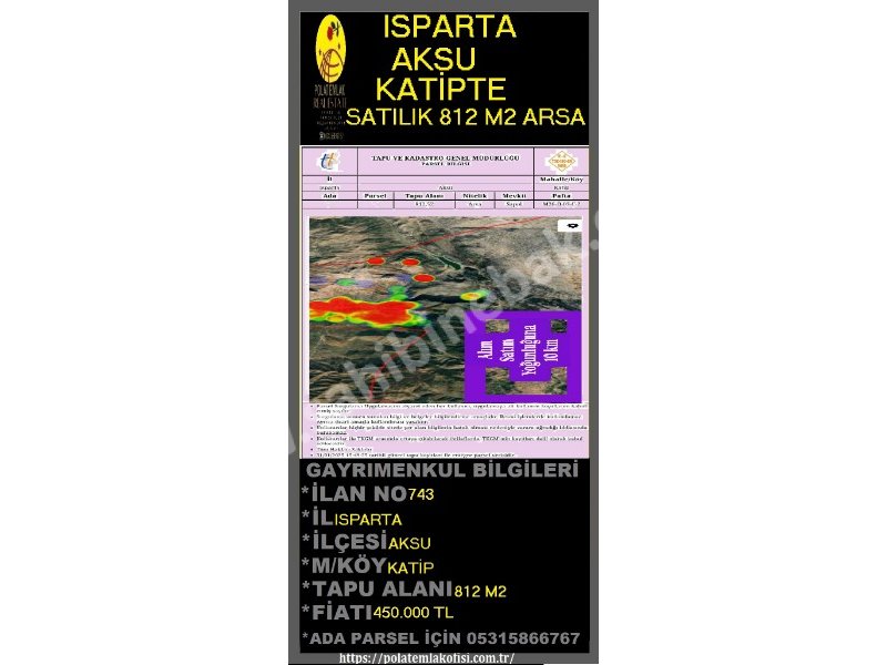 ISPARTA AKSU KATİPTE SATILIK 812 M2 ARSA