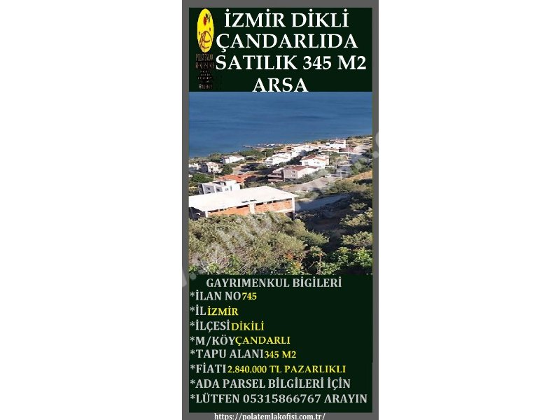 İZMİR DİKİLİ ÇANDARLIDA SATILIK 345 M2 FUL DENİZ MANZARALI ARSA