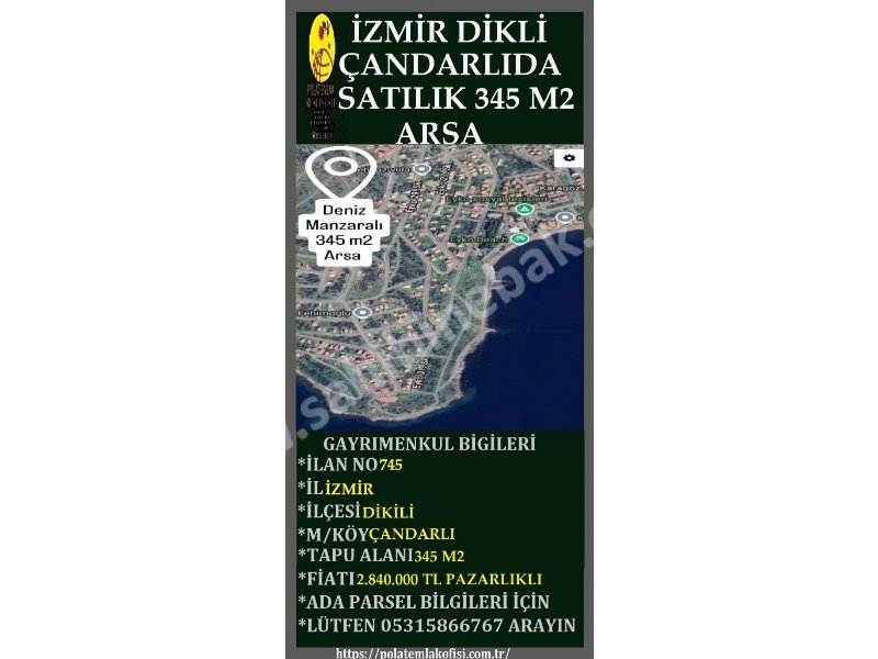 İZMİR DİKİLİ ÇANDARLIDA SATILIK 345 M2 FUL DENİZ MANZARALI ARSA