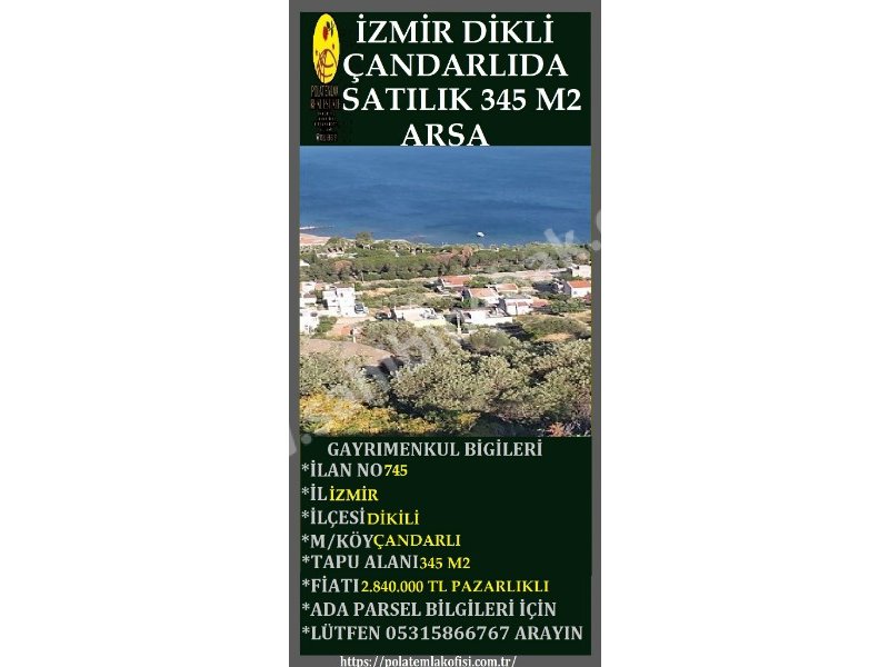 İZMİR DİKİLİ ÇANDARLIDA SATILIK 345 M2 FUL DENİZ MANZARALI ARSA