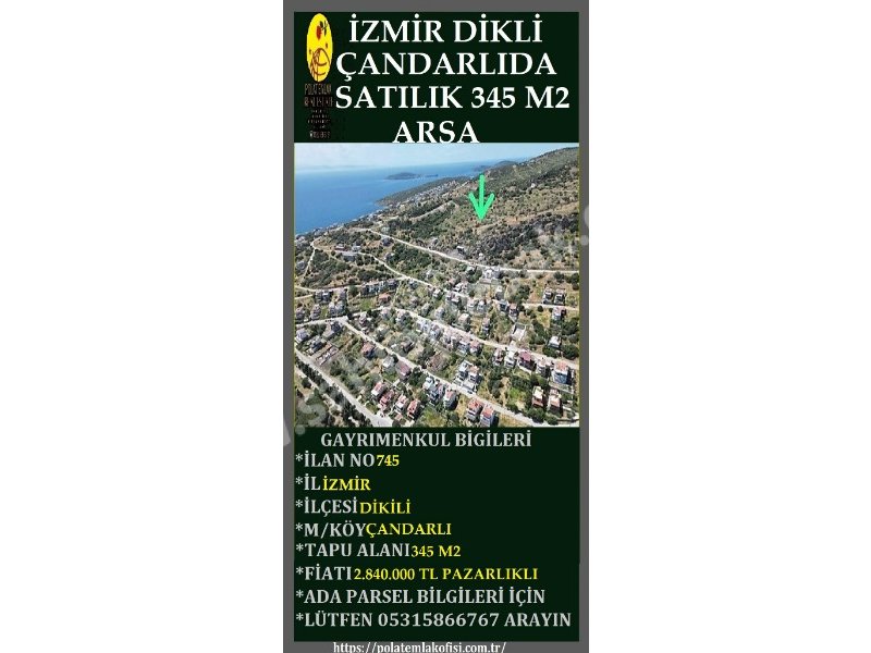 İZMİR DİKİLİ ÇANDARLIDA SATILIK 345 M2 FUL DENİZ MANZARALI ARSA