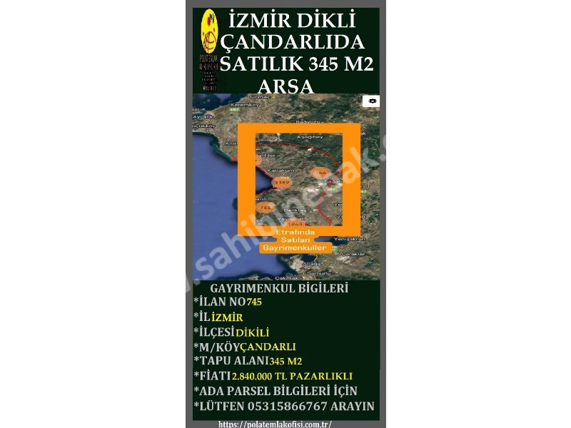 İZMİR DİKİLİ ÇANDARLIDA SATILIK 345 M2 FUL DENİZ MANZARALI ARSA