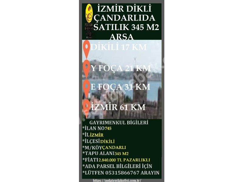 İZMİR DİKİLİ ÇANDARLIDA SATILIK 345 M2 FUL DENİZ MANZARALI ARSA